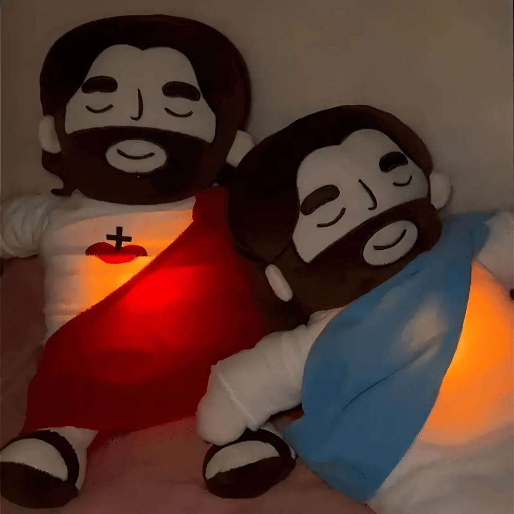 Peluche Jésus pour enfant, aide au sommeil serein. Jouet doux et apaisant, idéal pour le réconfort nocturne.