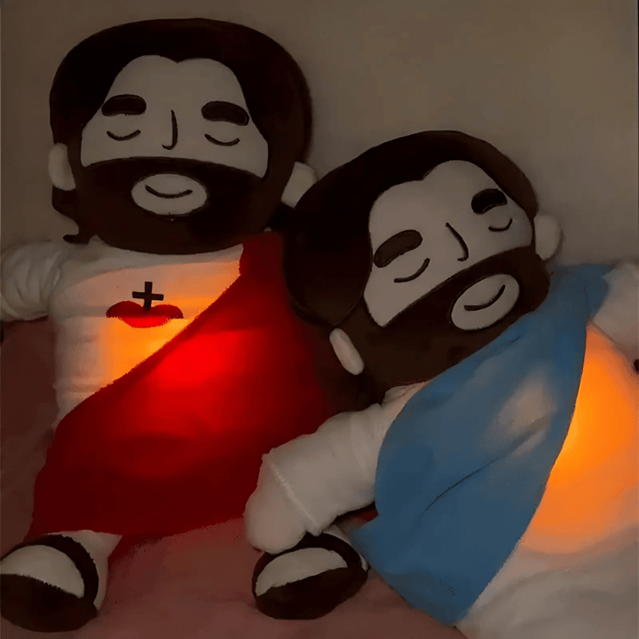 Peluche Jésus pour enfant, aide au sommeil serein. Jouet doux et apaisant, idéal pour le réconfort nocturne.