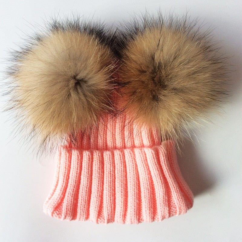 Bonnet chaud et confortable pour adulte, double pompon fourrure élégant en acrylique.