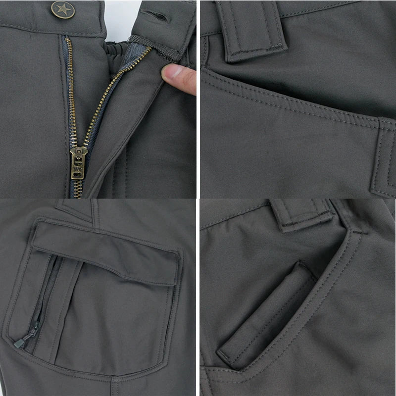 Pantalon cargo homme, imperméable et respirant, poches pour équipement de randonnée et outils.