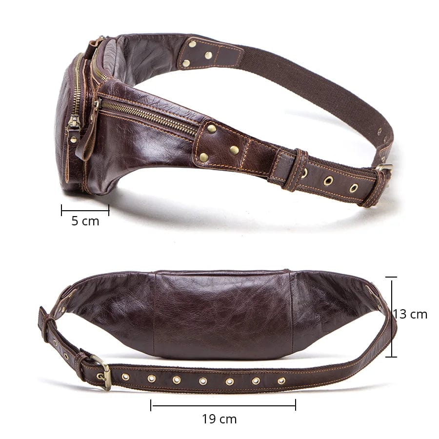 Intérieur sac banane homme cuir véritable avec poches, rangement organisé pour essentiels.