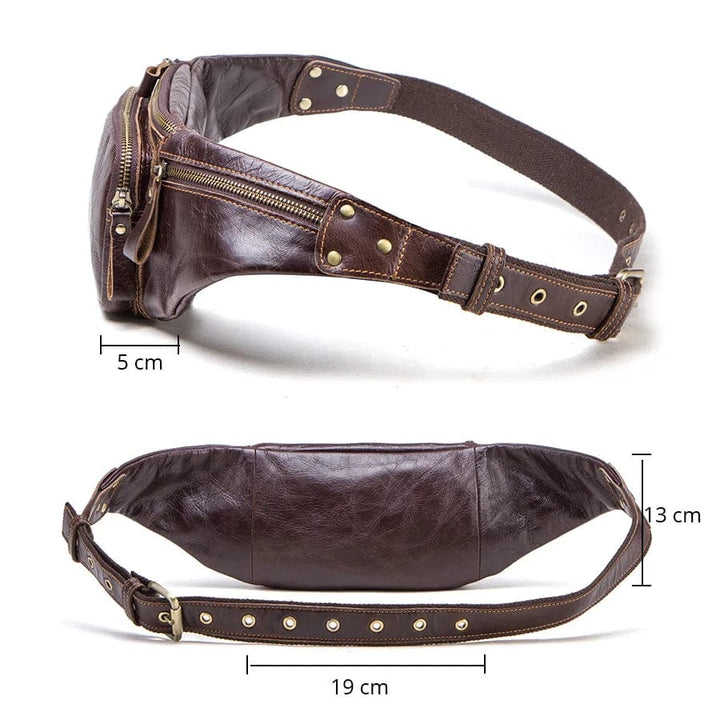 Intérieur sac banane homme cuir véritable avec poches, rangement organisé pour essentiels.