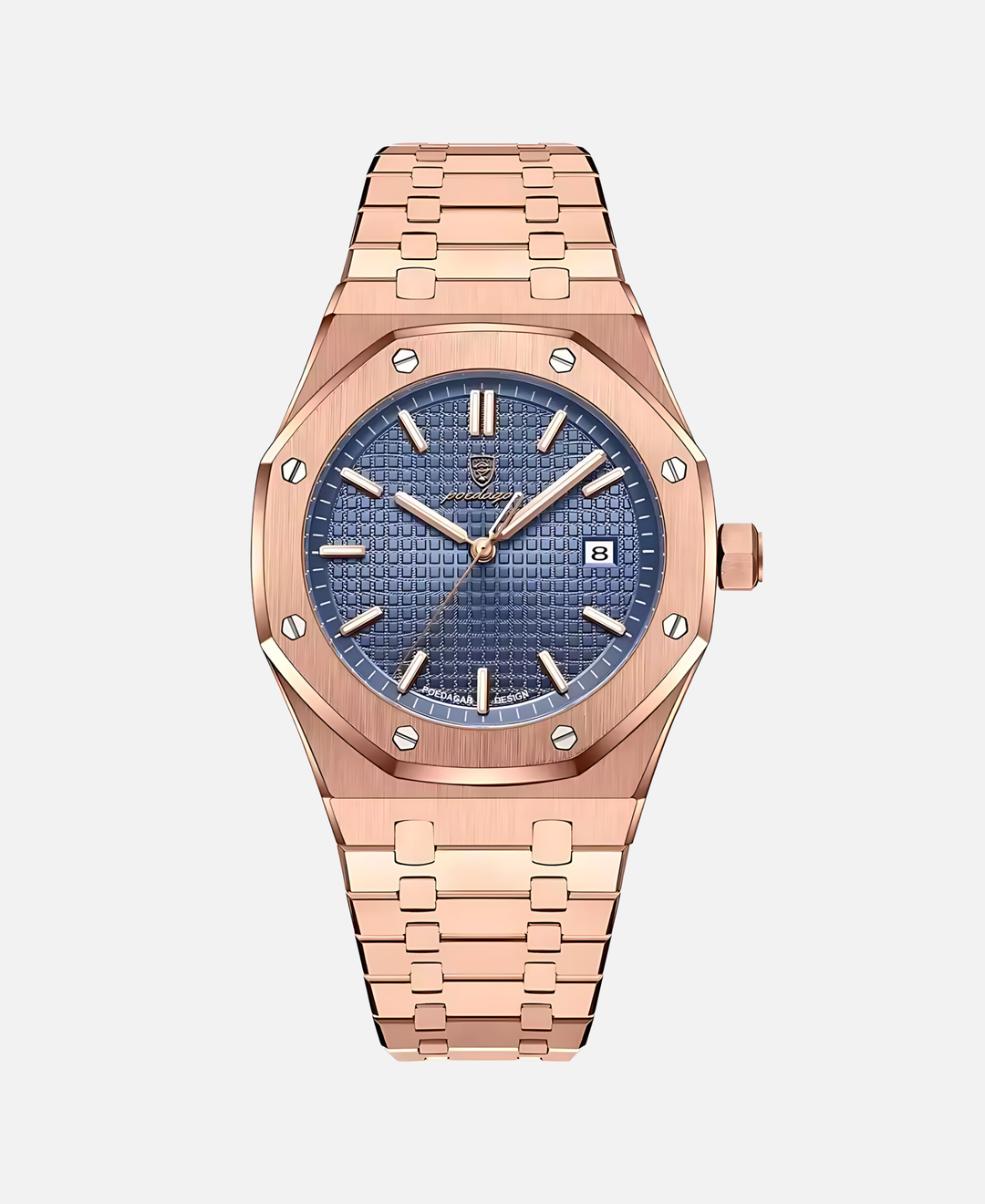 Montre homme 41mm élégante en acier inoxydable, finition or rose. Accessoire raffiné et tendance.
