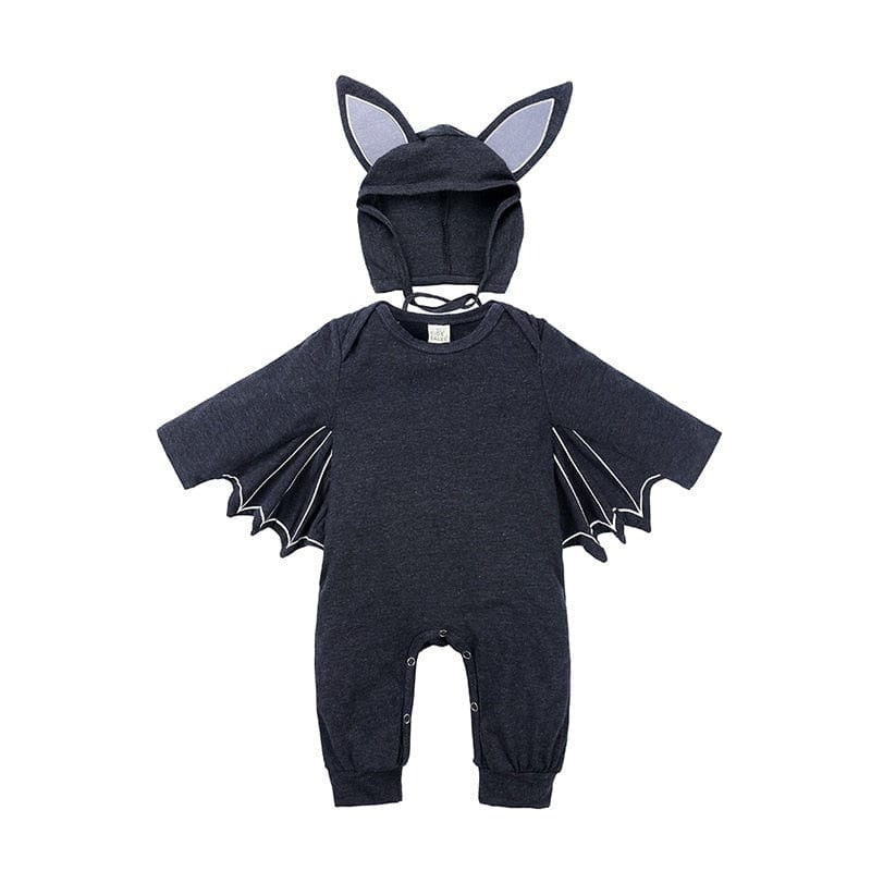 Déguisement de chauve-souris noir et violet pour bébé. Costume d'Halloween doux et confortable pour nourrisson.