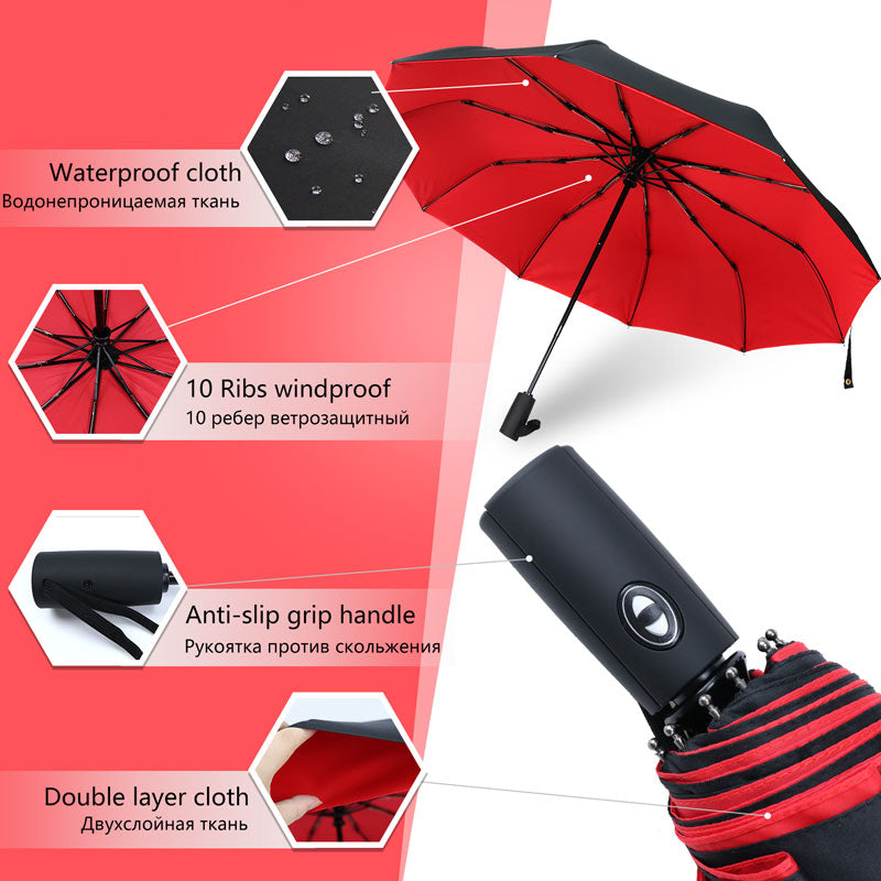 Parapluie tempête extérieur, pliable, automatique, résistant au vent fort, protection UV pour tous.