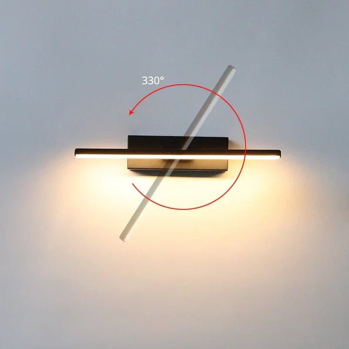 Applique murale LED AuroLite moderne, design épuré pour salon ou chambre. Lumière ajustable 330°.