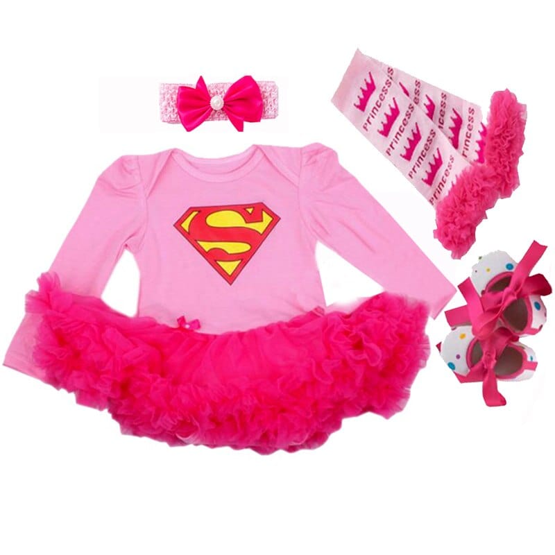 Déguisement de super héroïne rose pour bébé fille, parfait pour Carnaval ou fête costumée avec tutu.