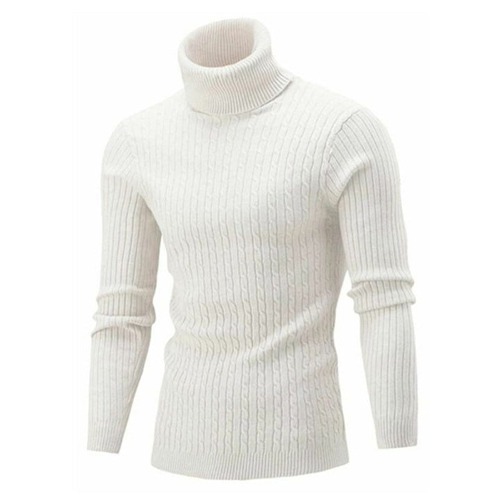 Détail tricot pull col roulé homme, texture chaleureuse, style chic et confortable pour l'hiver.