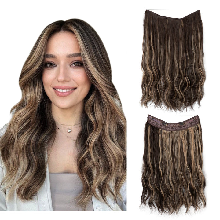 Fibre synthétique qualité premium : extensions halo blond, volume et longueur.