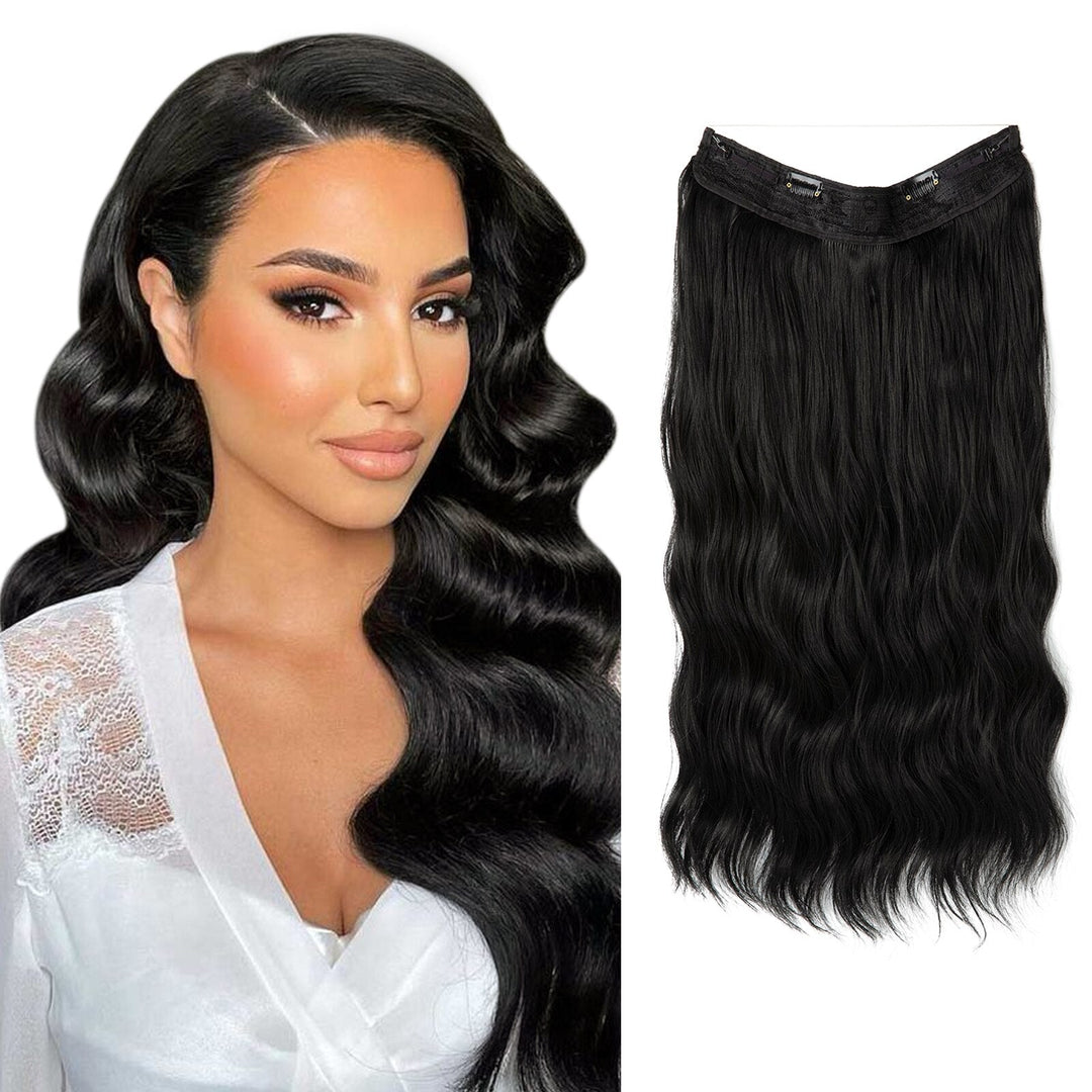 Extensions synthétiques blondes, système halo discret pour femmes, volume instantané.