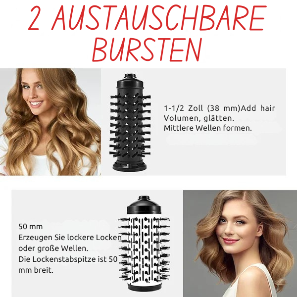 Coiffage pro avec le sèche-cheveux rotatif 3-en-1 : volume, boucles naturelles et brushing.