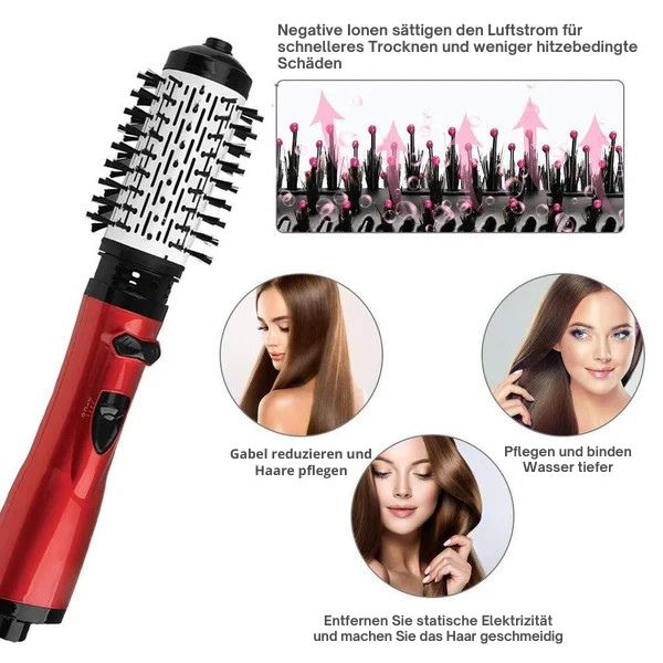 Sèche-cheveux brosse rotative 3-en-1 pour des cheveux éclatants, volume et boucles.