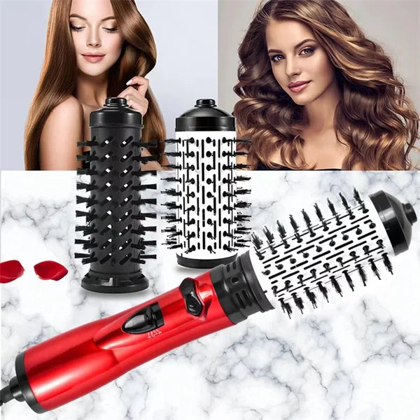 Brosse chauffante rotative 3-en-1 pour un coiffage facile et des cheveux volumineux.