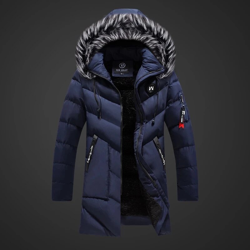Veste d'hiver homme Theo matelassée, chaude et élégante, avec capuche en fausse fourrure. Idéale pour le froid.