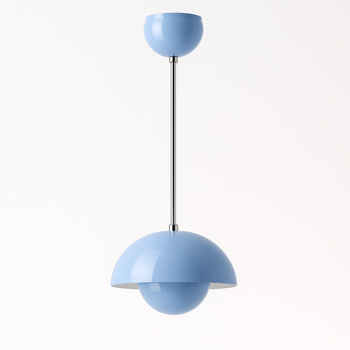 Suspension demi-dôme orange vibrante. Énergie et style pour cuisine/salle à manger design.