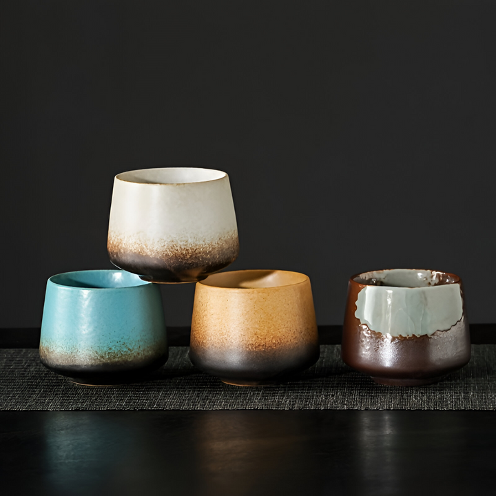 Tasses à café en céramique durables, design tie-dye, pour savourer vos boissons chaudes. Pack de 4.