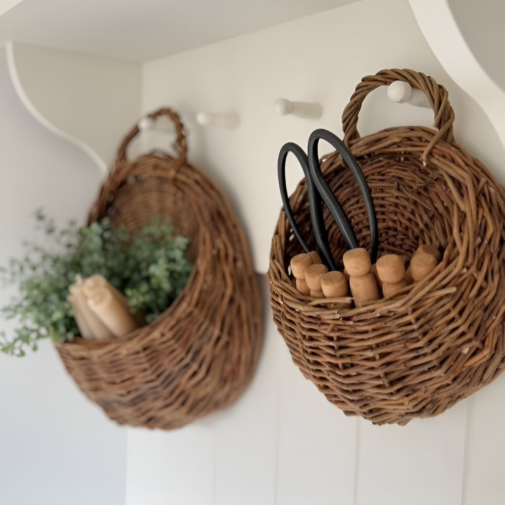 Panier mural en osier fait main, élégance naturelle pour la décoration de votre intérieur.