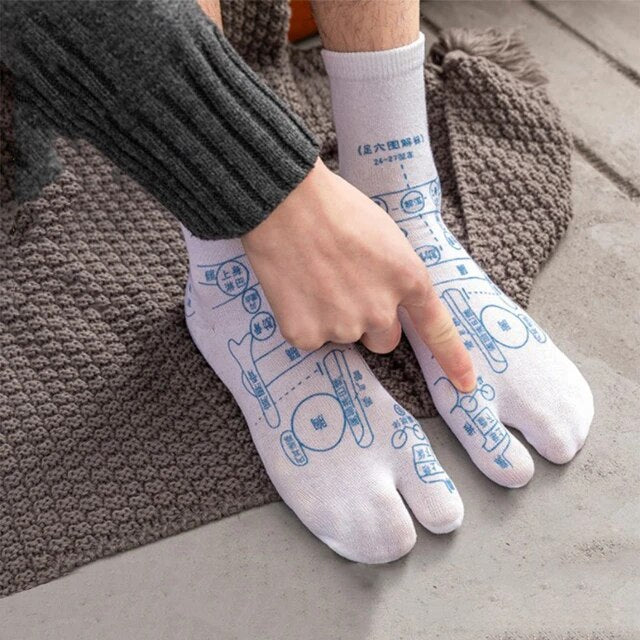 Chaussettes de réflexologie FootRevive pour un massage des pieds, favorisant une détente profonde et le bien-être.