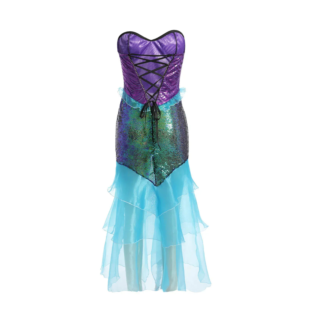 Buste du déguisement sirène femme avec soutien-gorge coquillage et détails scintillants pour cosplay.