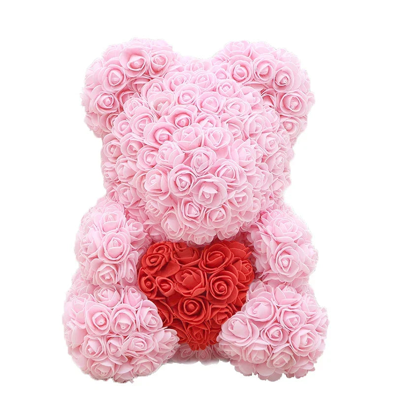 Cadeau romantique : ours en roses éternelles, fait main avec amour pour elle.