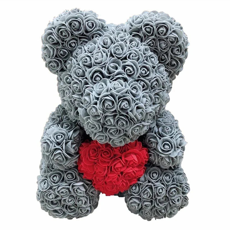 Décoration florale unique : peluche ours en roses artificielles, fait main.