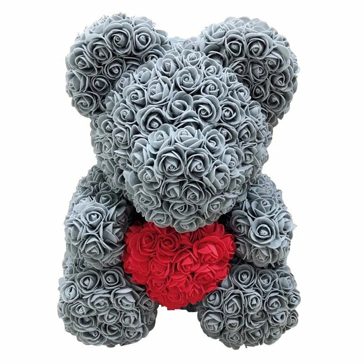 Décoration florale unique : peluche ours en roses artificielles, fait main.