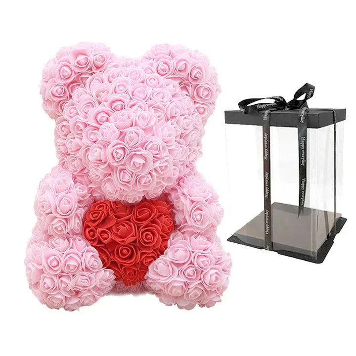 Cadeau romantique pour elle : un ours en roses éternelles, fait avec soin.