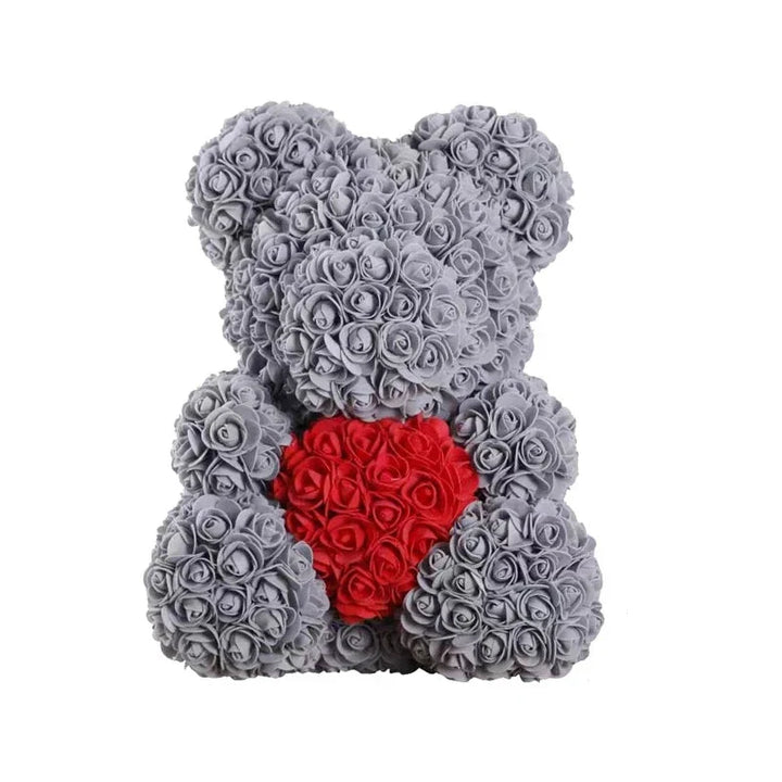 RosaBear en roses artificielles, peluche décorative faite main pour anniversaire.