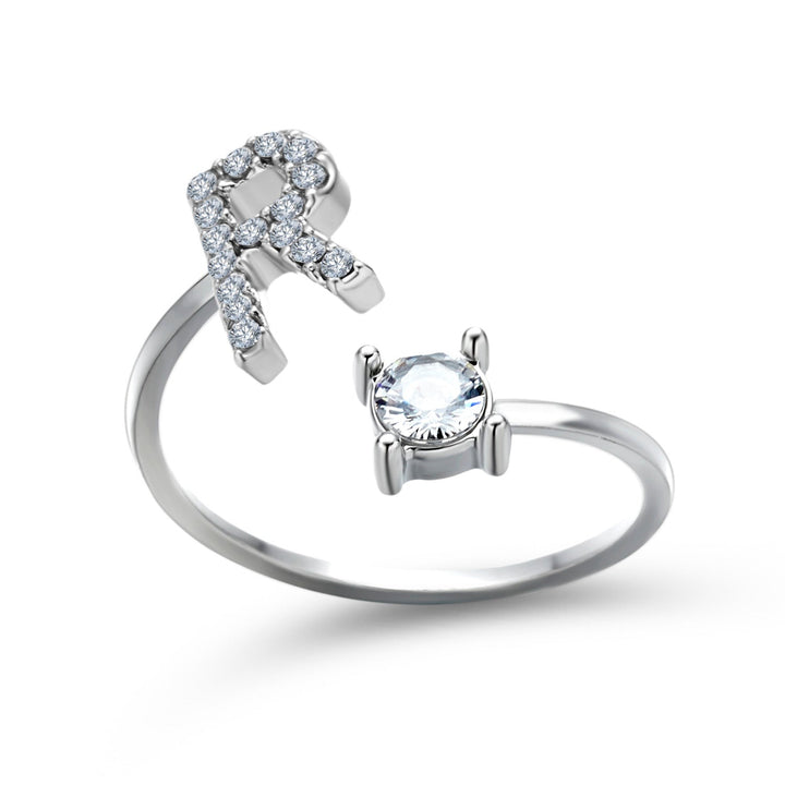 Bague initiale zircon, ajustable, bijou personnalisé pour femme.