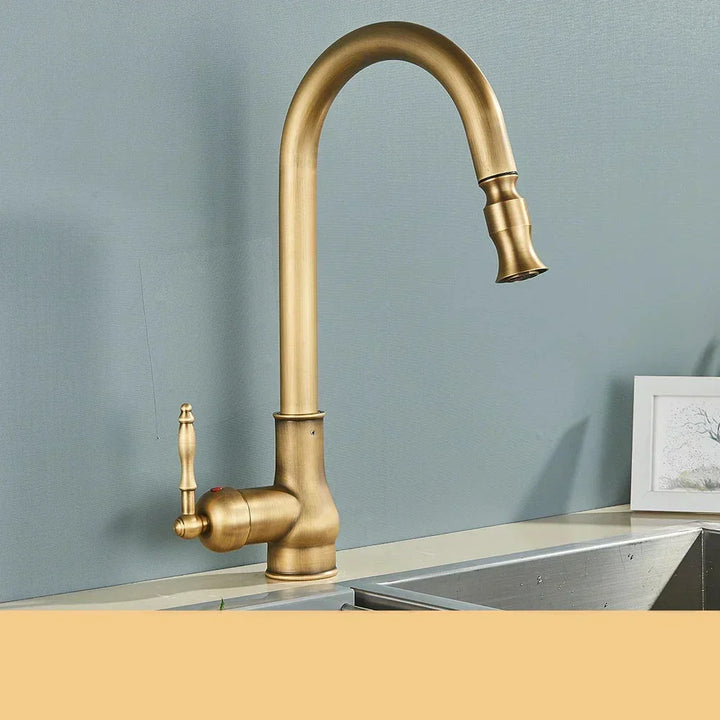 Accessoire cuisine: robinet mitigeur pivotant laiton noir mat, style BrassElegance antique-moderne.