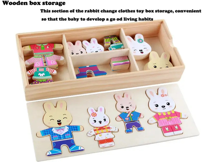 Puzzle bois éducatif: Ours avec vêtements interchangeables. Stimule l'imagination enfant.