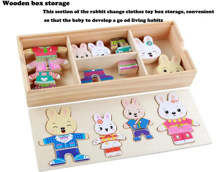 Puzzle bois éducatif: Ours avec vêtements interchangeables. Stimule l'imagination enfant.