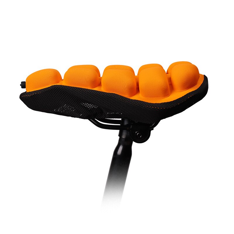 Accessoire vélo LuxRide: coussin de selle gonflable bleu anti-choc, respirant, confort ultime en cyclisme.