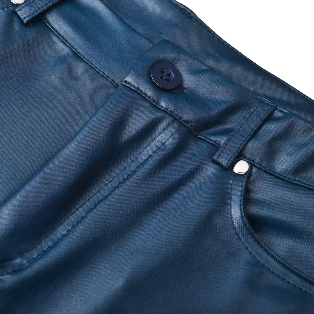 Pantalon polyvalent en similicuir stretch femme, noir, chic pour soirée ou décontracté.