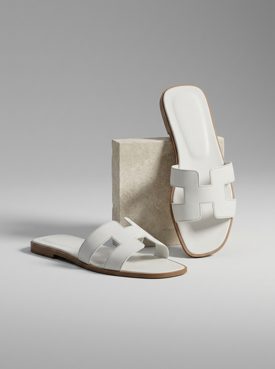 Mules femme élégantes à bride en H, confort minimaliste pour l'été. Sandales plates décontractées.