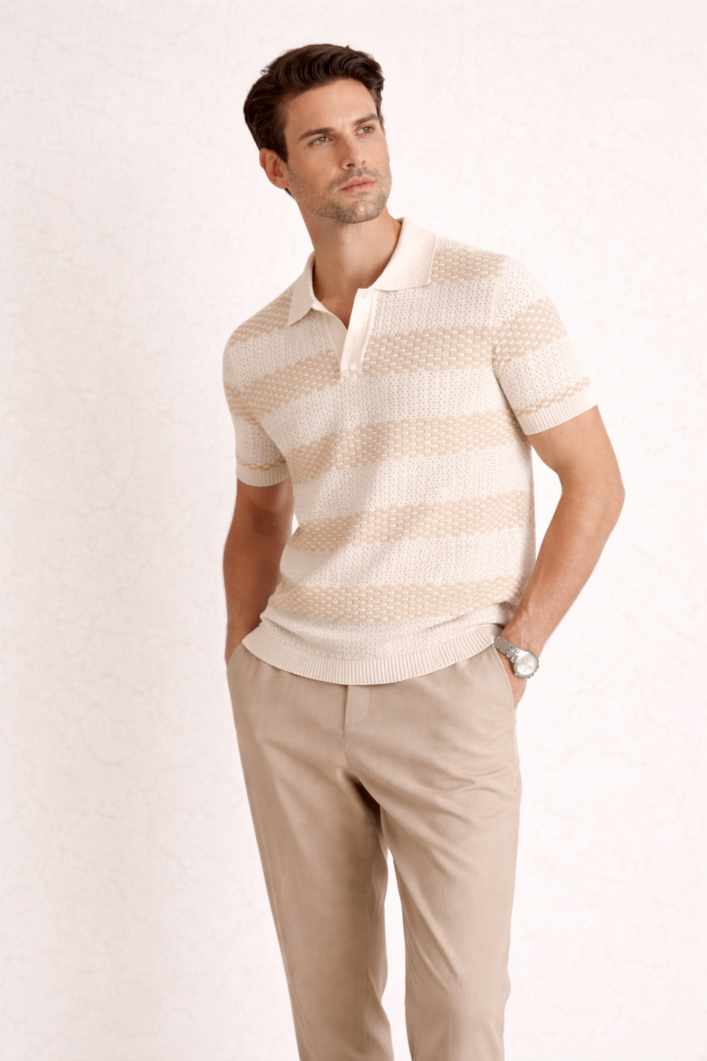 Polo homme estival léger et respirant, manches courtes, idéal pour un style décontracté et confortable en été.