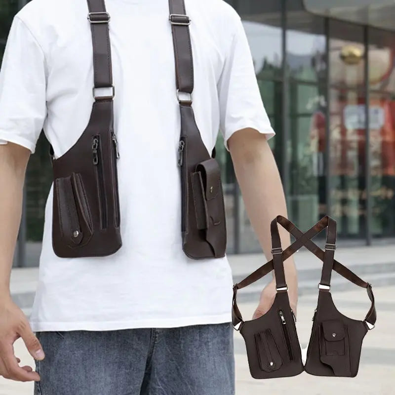 Sac à bandoulière marron foncé pour homme, anti-vol, résistant à l'eau et très organisé.