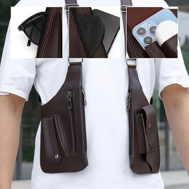 Intérieur du sac bandoulière homme, montrant ses multiples compartiments pour une organisation optimale.