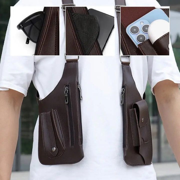 Intérieur du sac bandoulière homme, montrant ses multiples compartiments pour une organisation optimale.