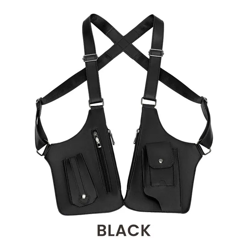 Sac à bandoulière ouvert, révélant ses poches intérieures et extérieures, parfait pour l'organisation.