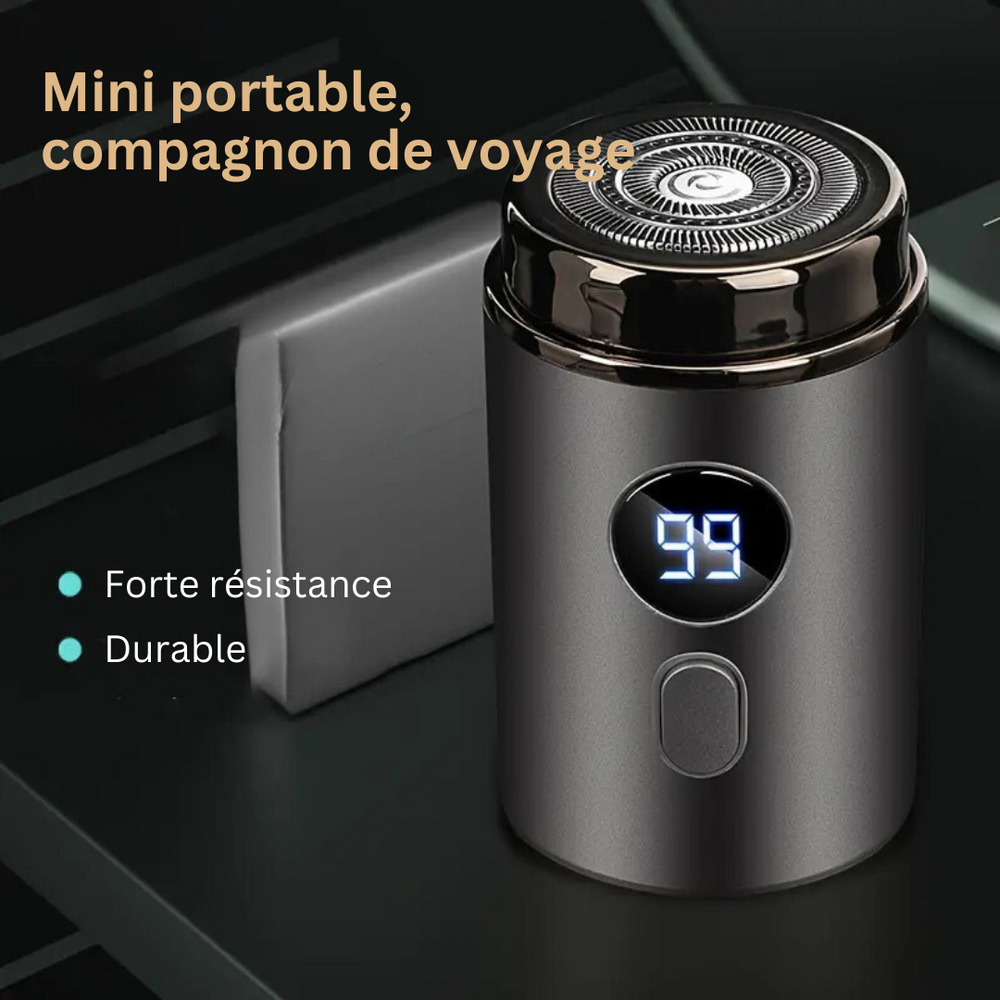 Rasoir électrique SwiftShave étanche et rechargeable, idéal pour un rasage précis et sans coupure, en voyage.
