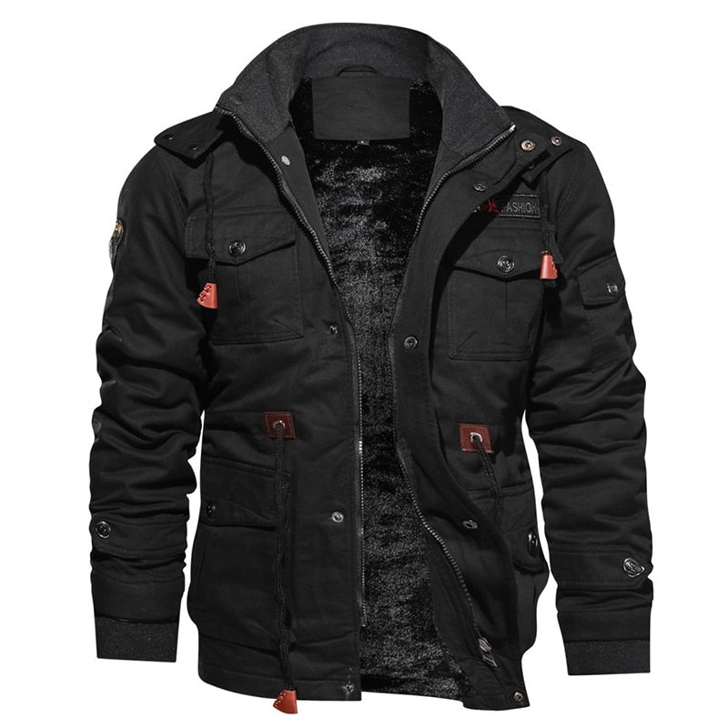 Veste homme Logan style militaire, disponible en noir et kaki, chaude pour l'hiver et usages casual.