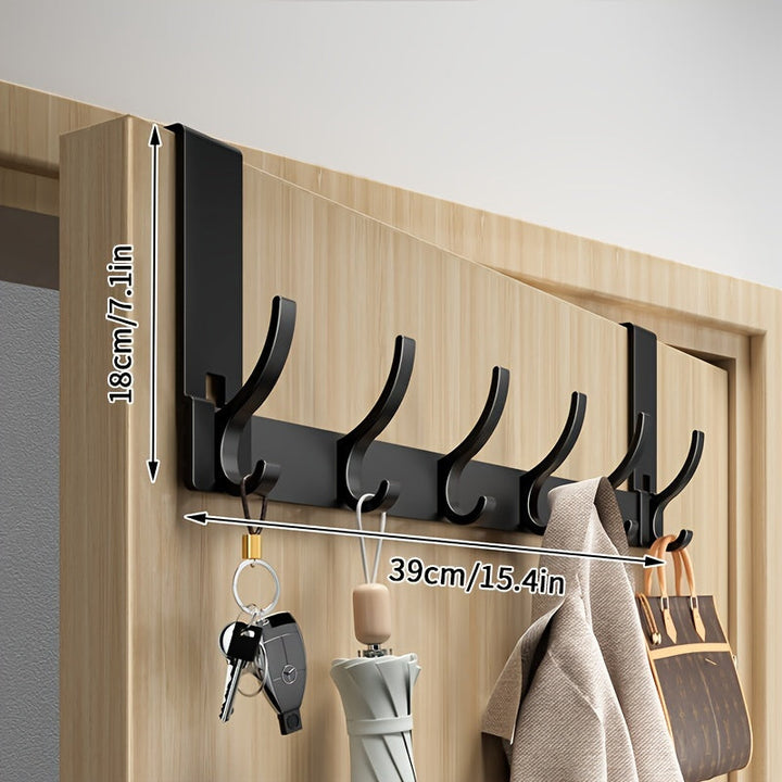 Porte-manteau en aluminium robuste pour porte, installation facile sans outil, idéal rangement d'intérieur.