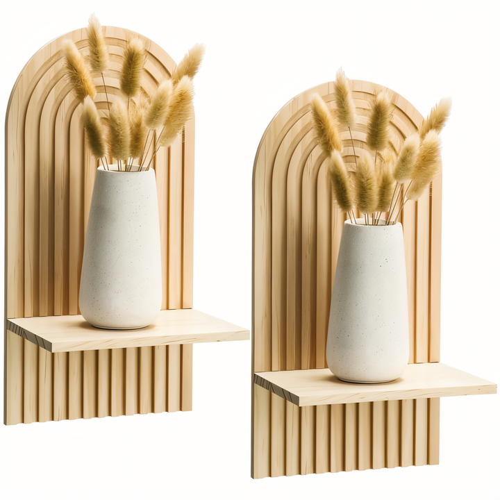 Rangement mural ArchiLine, étagère en bois style scandinave et bohème, solution design pour un intérieur moderne.