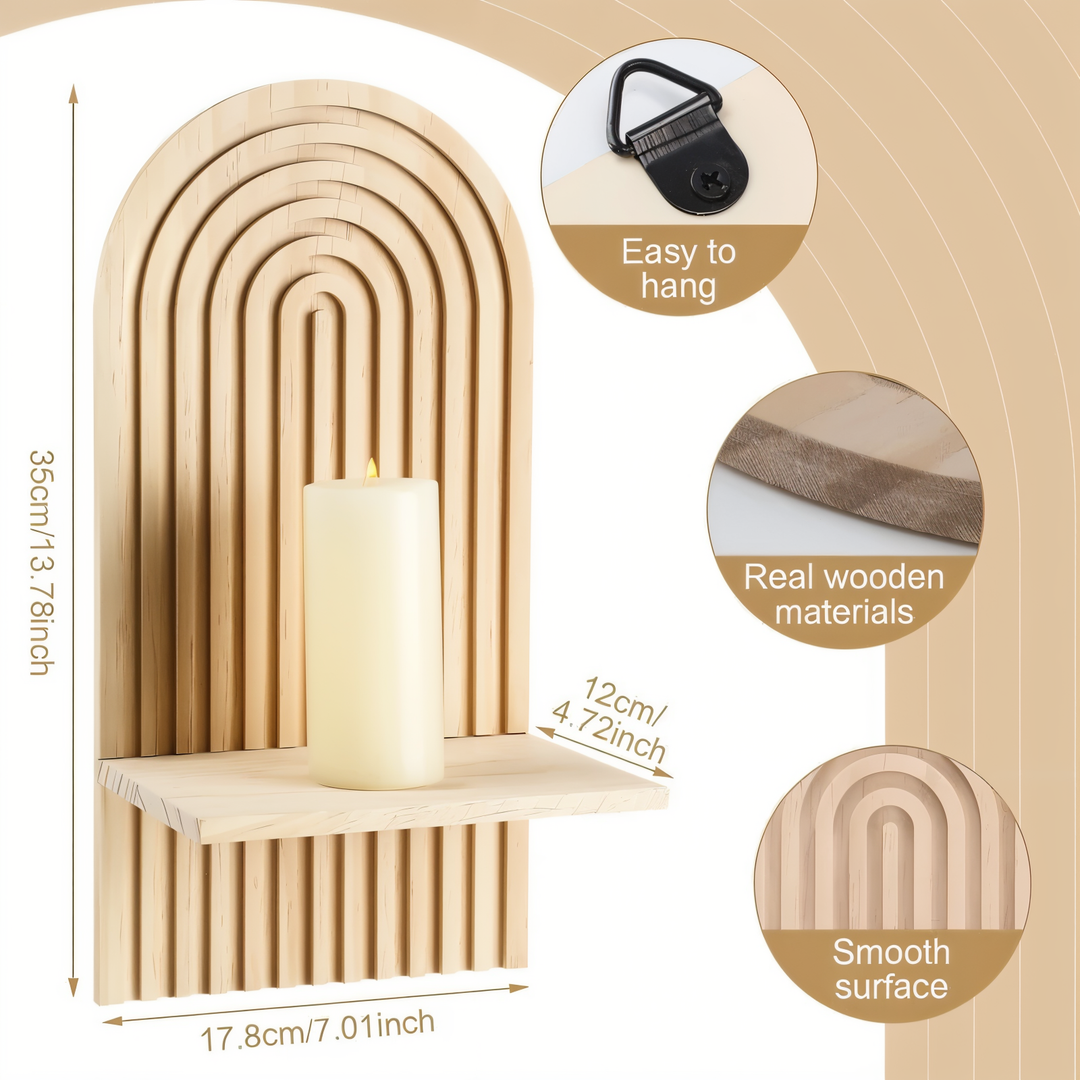 Décoration murale élégante avec l'étagère ArchiLine en bois, style bohème scandinave pour un intérieur raffiné et organisé.