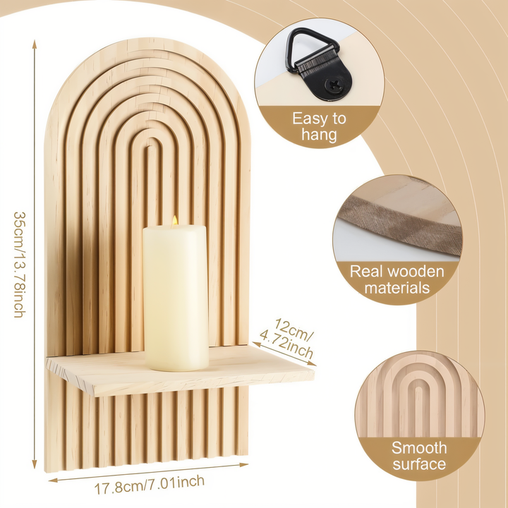 Décoration murale élégante avec l'étagère ArchiLine en bois, style bohème scandinave pour un intérieur raffiné et organisé.