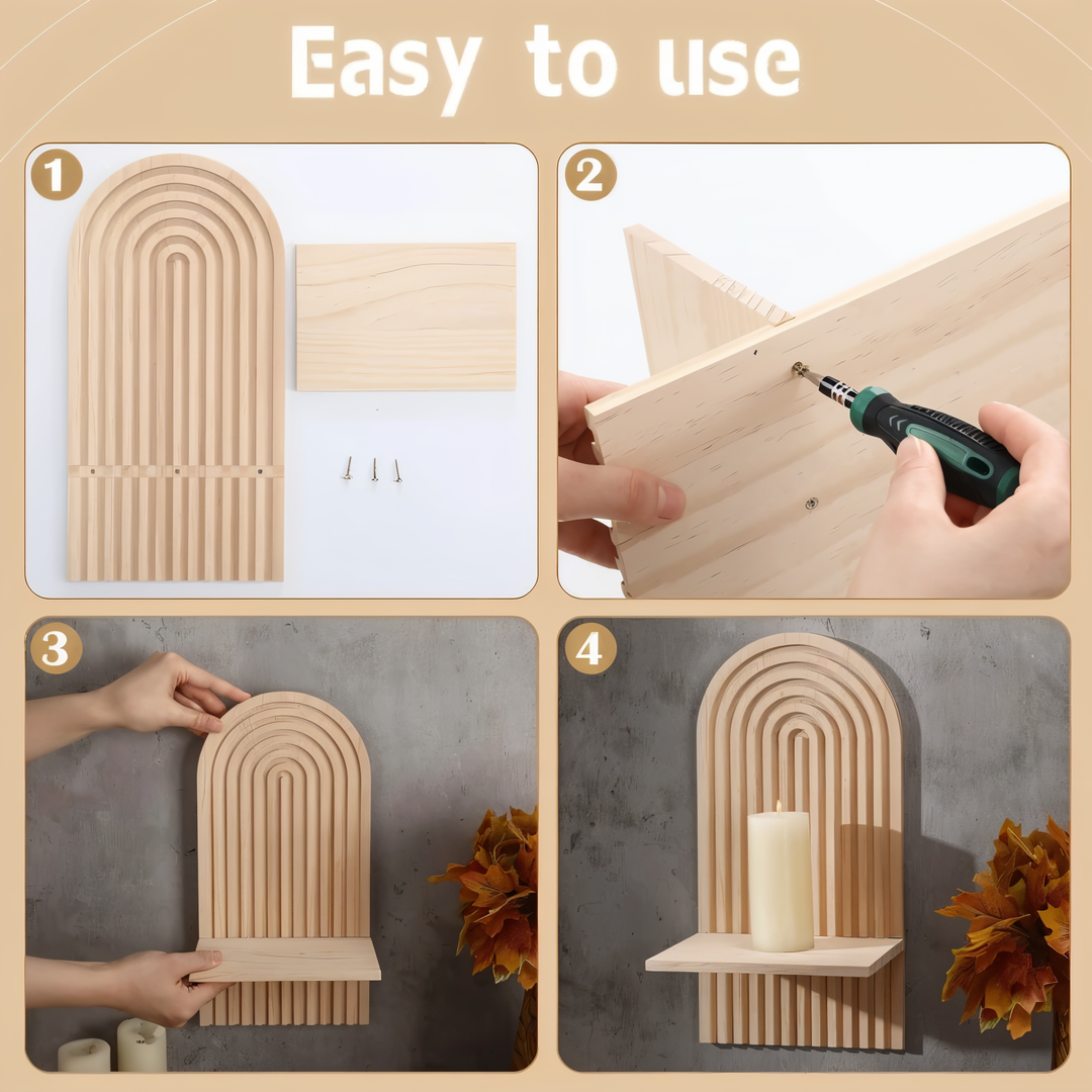 Étagère murale ArchiLine design en bois pour chambre ou bureau, touche bohème scandinave, crée un rangement stylé.