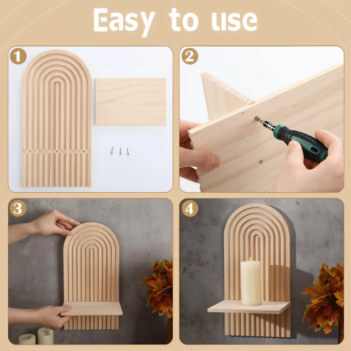 Étagère murale ArchiLine design en bois pour chambre ou bureau, touche bohème scandinave, crée un rangement stylé.