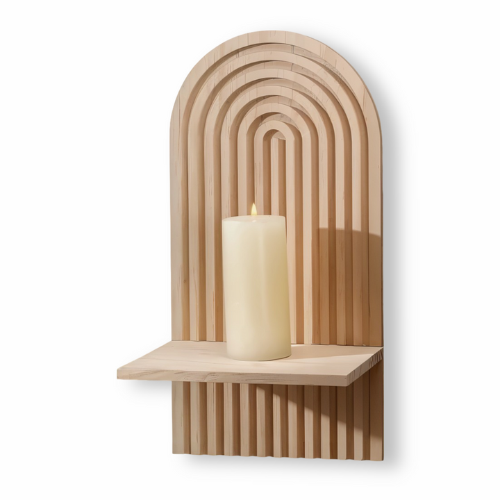 Étagère murale ArchiLine minimaliste en bois, design scandinave épuré pour une touche moderne et bohème au salon.
