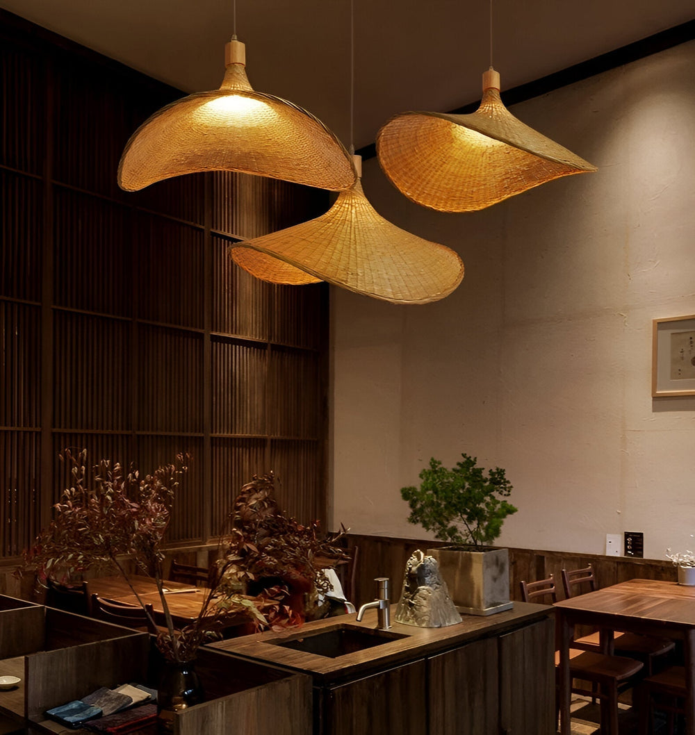 Lampe de plafond en rotin tressé à la main, style rustique et naturel, compatible LED E27.